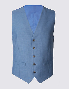 Blue Textured Tailored Fit Waistcoat Image 2 of 4