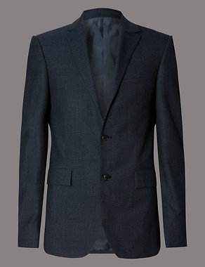 Blue Textured Tailored Fit Wool Jacket Image 2 of 5