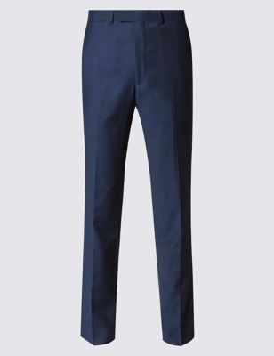 Blue Textured Tailored Fit Wool Trousers Image 2 of 4