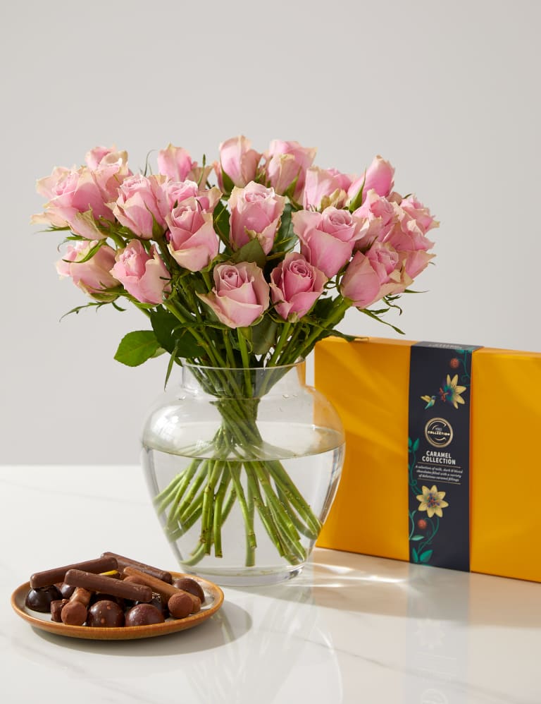 Blush Rose Abundance Bouquet with Collection Caramel Chocolates M S
