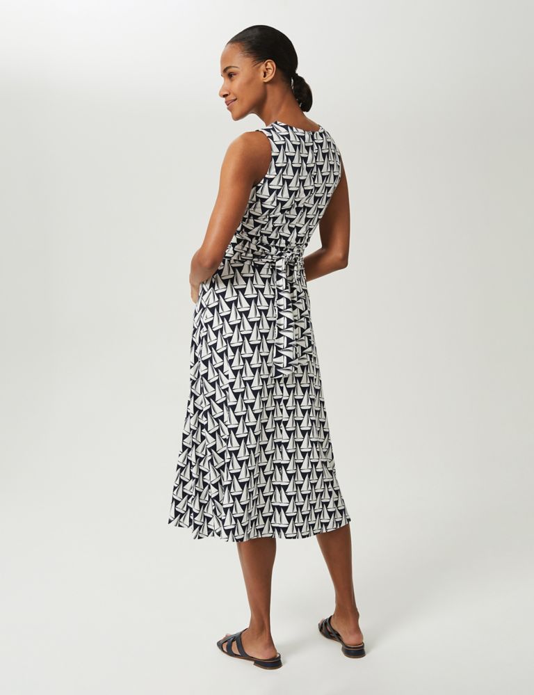 Boat Print Tie Front Midi Waisted Dress 3 of 4