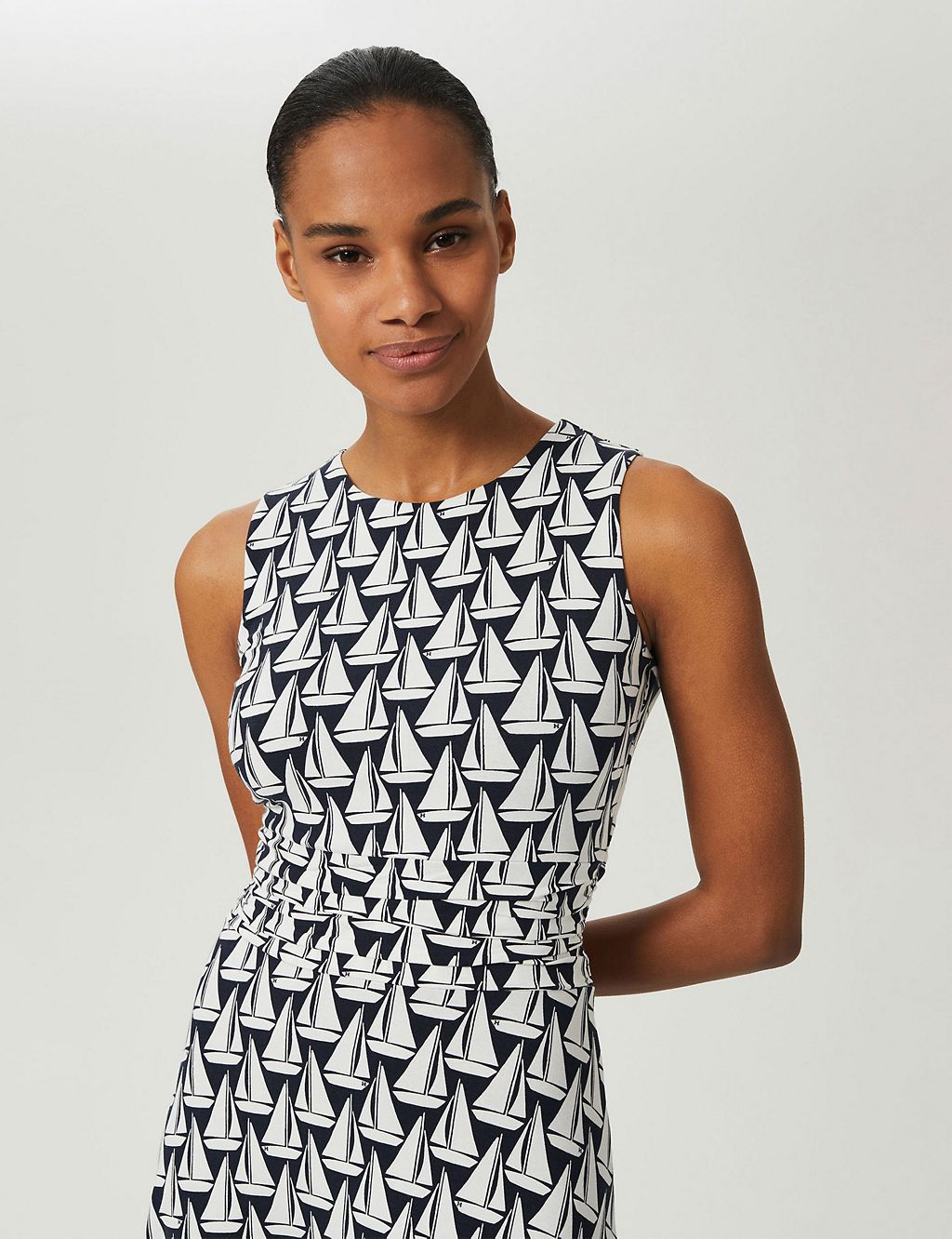 Boat Print Tie Front Midi Waisted Dress 4 of 4