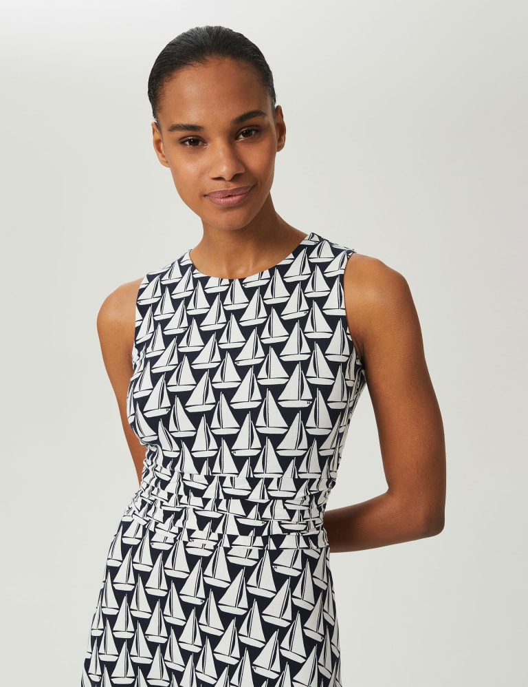 Boat Print Tie Front Midi Waisted Dress HOBBS M S
