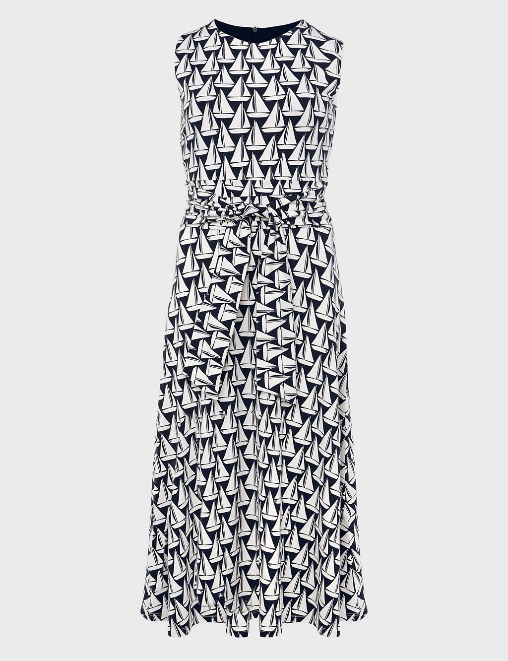 Boat Print Tie Front Midi Waisted Dress 1 of 4