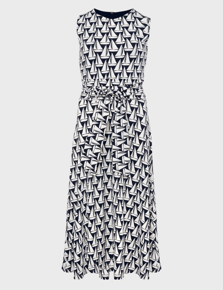 Boat Print Tie Front Midi Waisted Dress 2 of 4