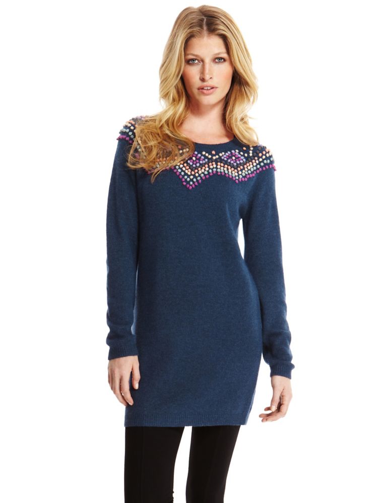 Bobble Neckline Knitted Tunic with Wool 1 of 5
