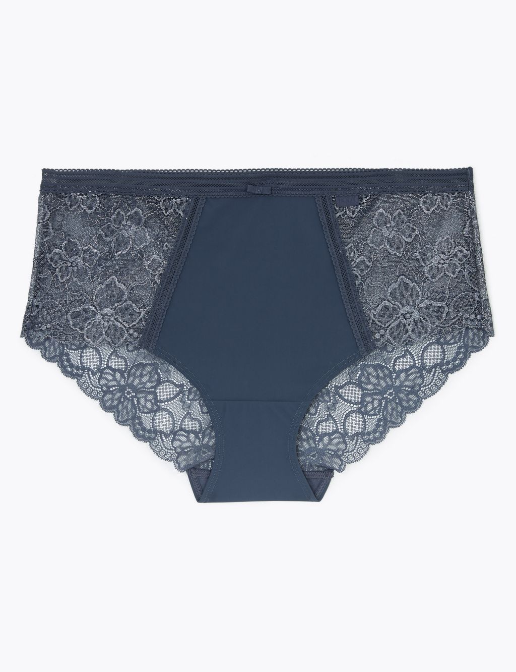 M&S Grey Blue Pink Floral All Lace Midi Knickers (UK12)