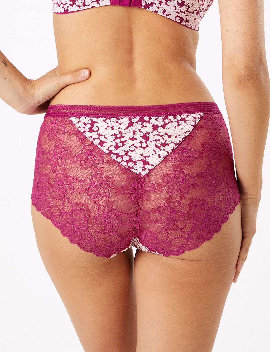 Body Floral Print Lace Back Knickers 2 of 4