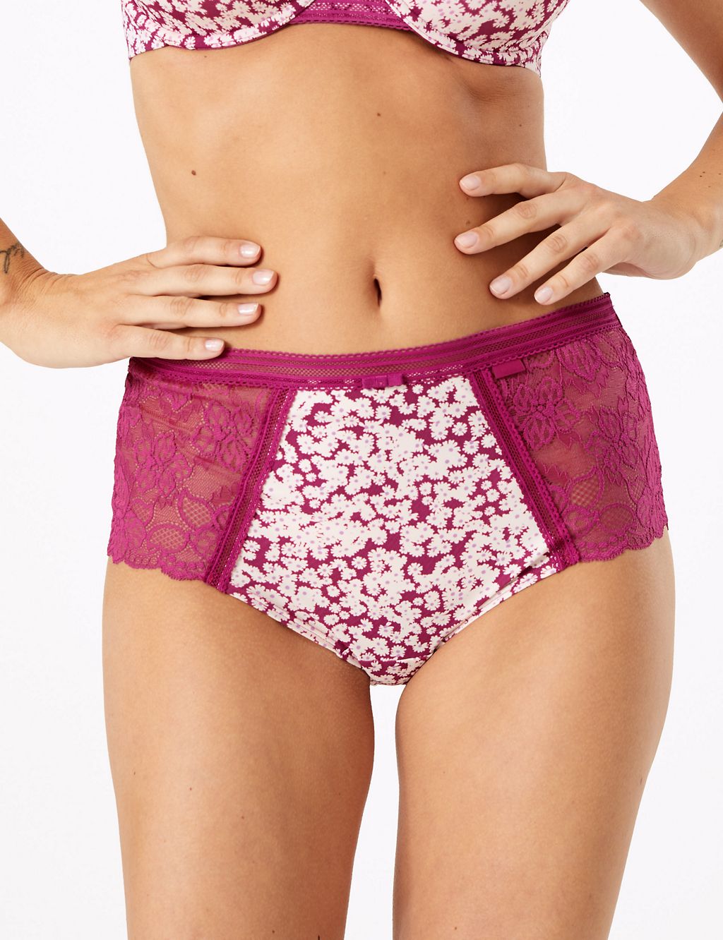 Body Floral Print Lace Back Knickers 1 of 4