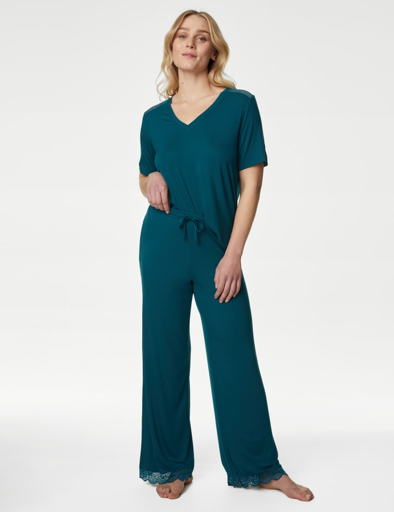 Cotton High-Rise Fleece Wide-Leg Lace-Up Lounge Pants