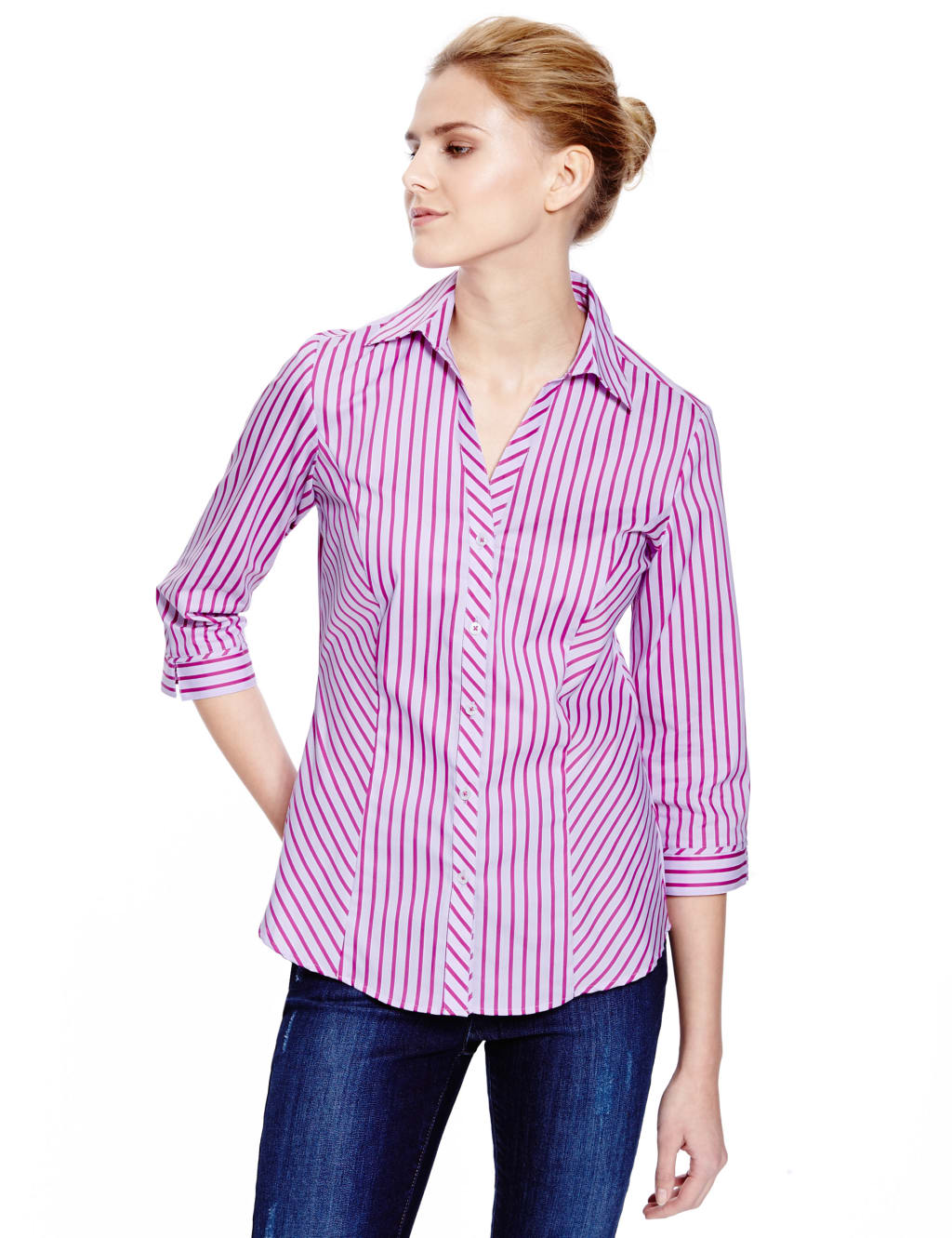 Bold Striped 3/4 Sleeve Shirt M&S Collection M&S