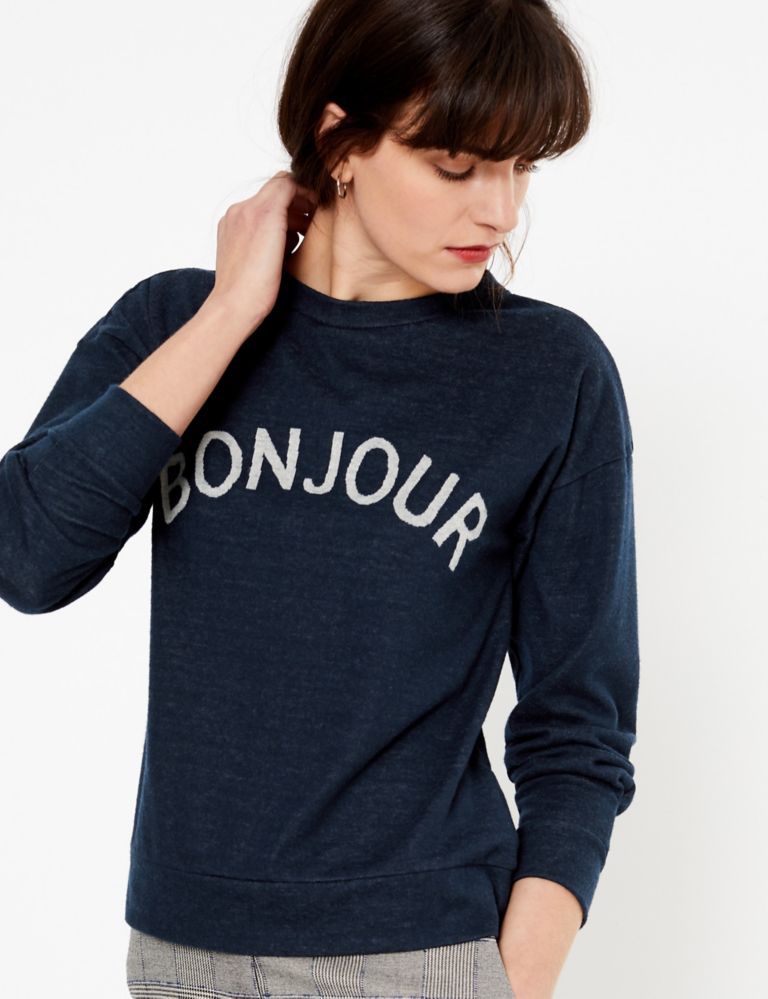 Bonjour Slogan Straight Fit Sweatshirt 1 of 4