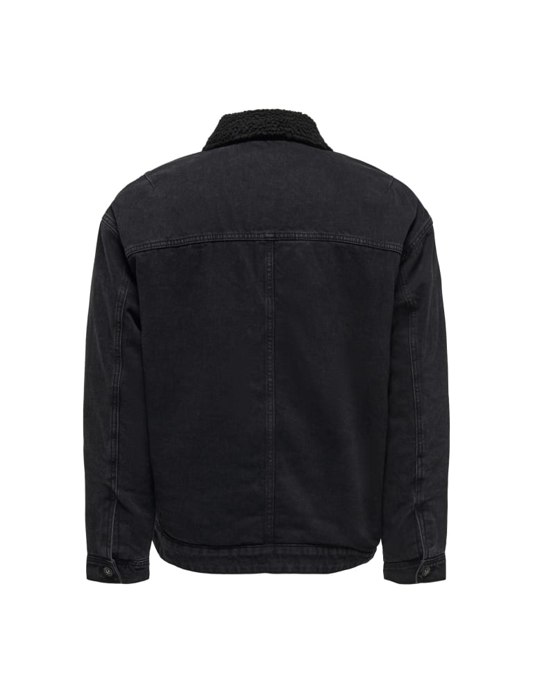 Black denim fleece jacket hotsell