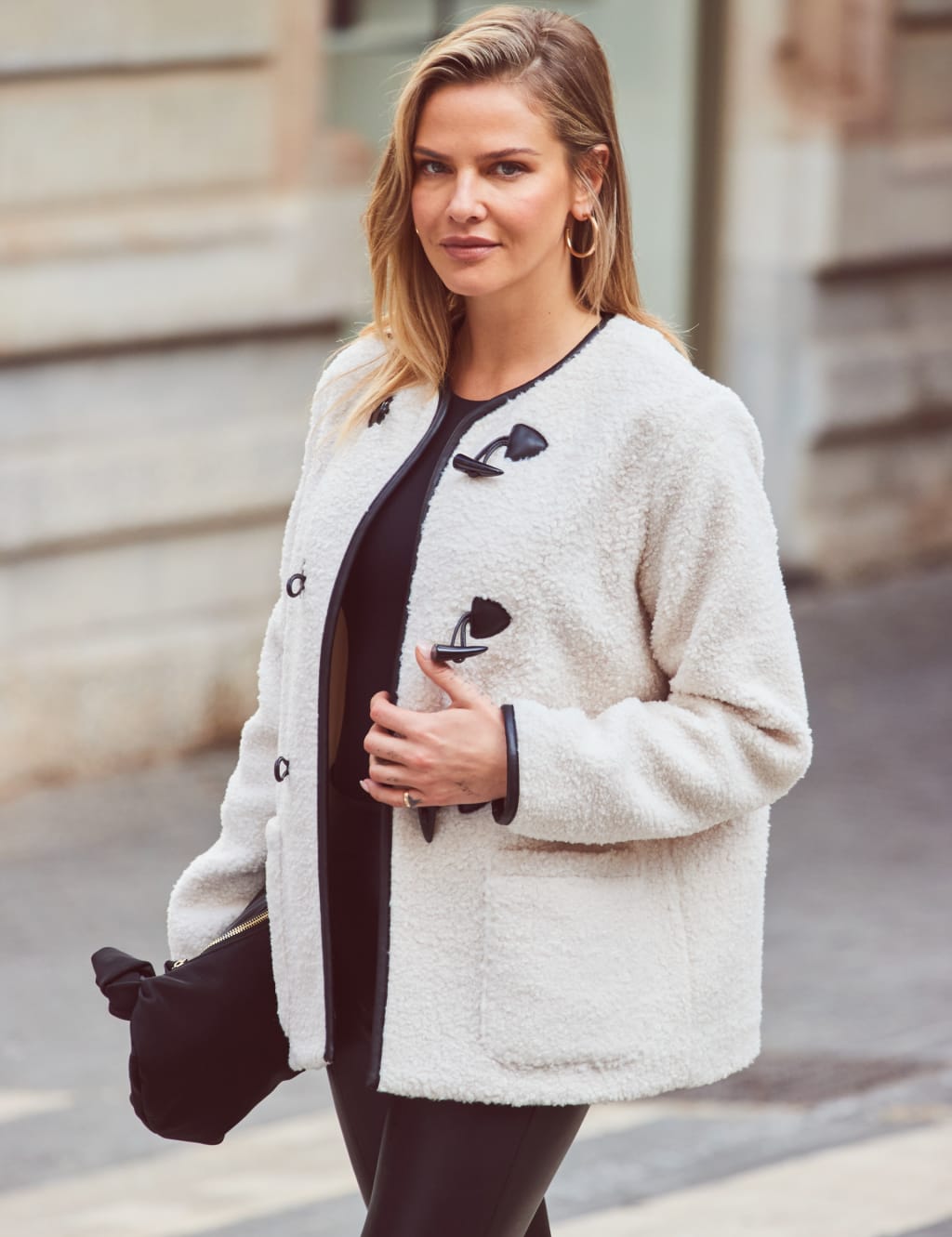 Collarless teddy coat best sale
