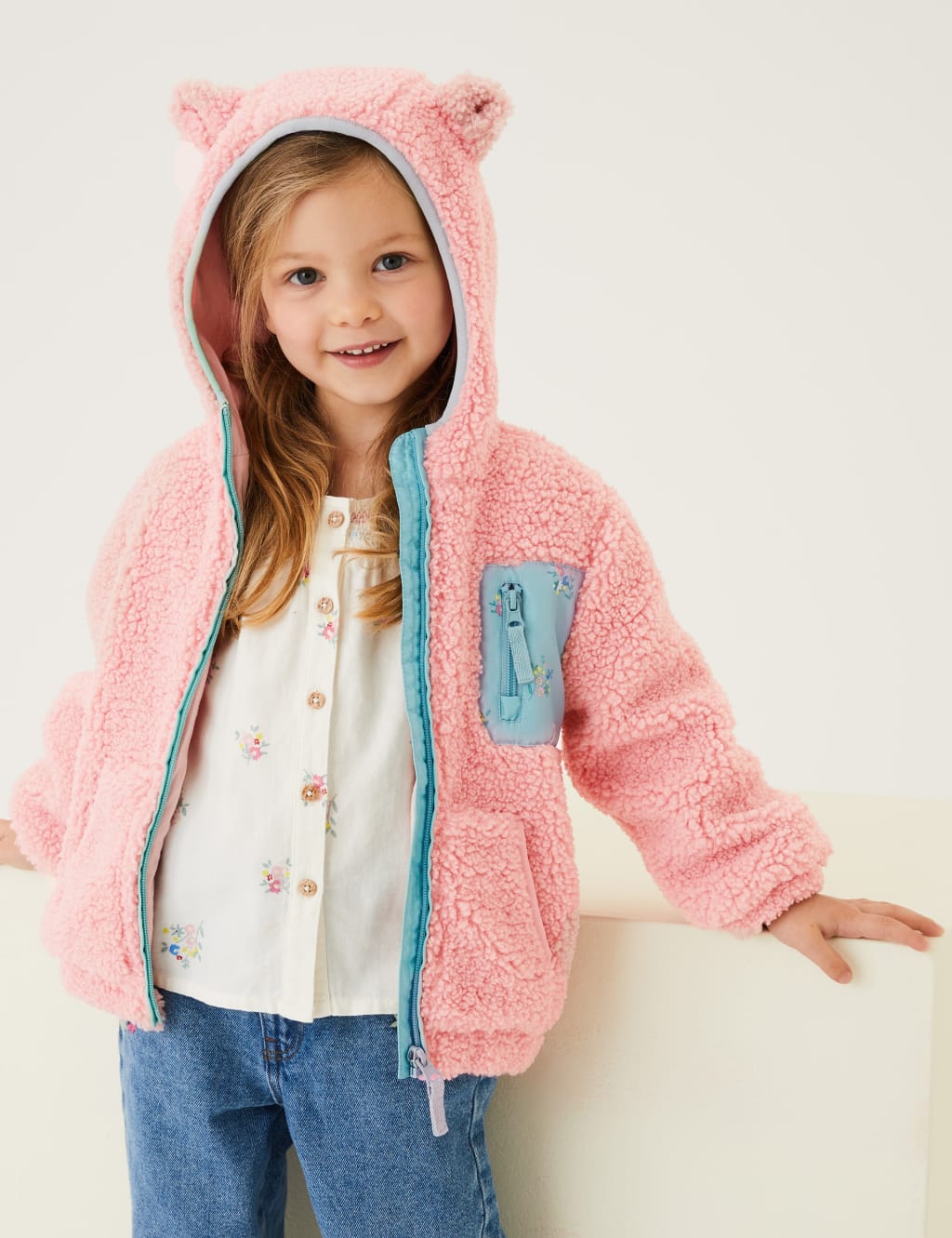 Buy Pink - Teddy Borg Fleece Jacket Zip Hoodie (3-16yrs) from Next