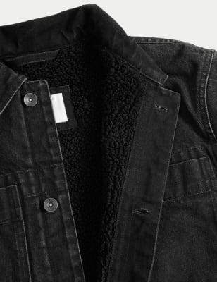 Borg lined outlet denim jacket black