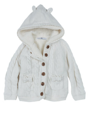 Borg Lined Hooded Cardigan with Wool (1-7 Years) Image 2 of 4