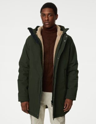 Borg Lined Parka Jacket with Stormwear M S Collection M S