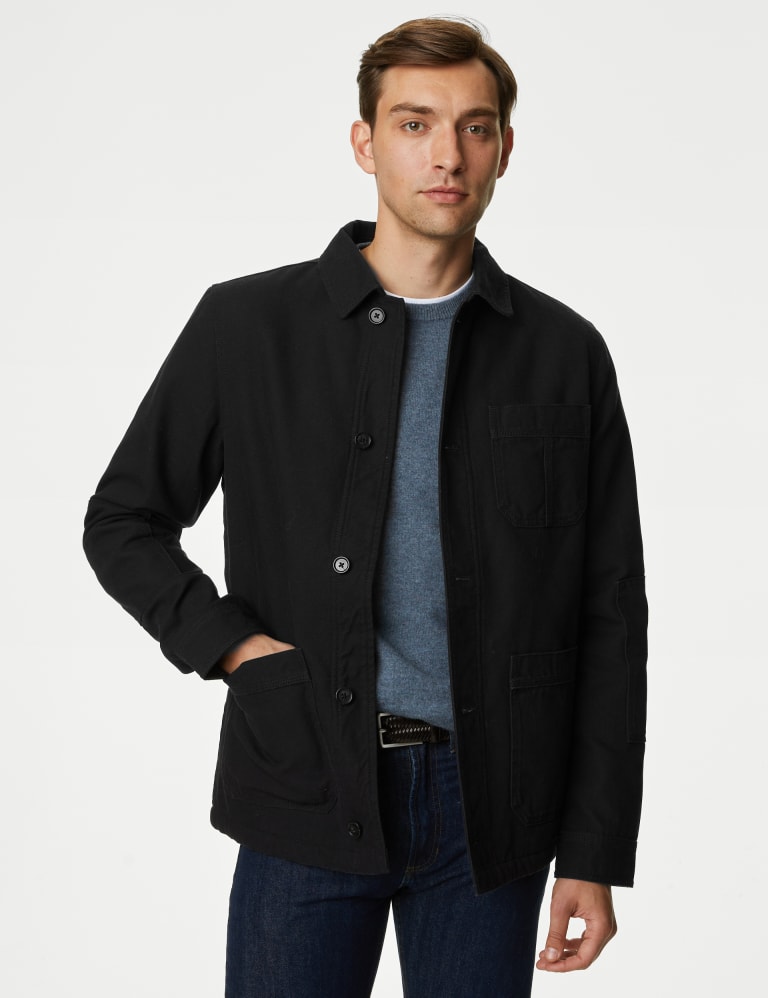 M&s collection washed cotton blend biker jacket online