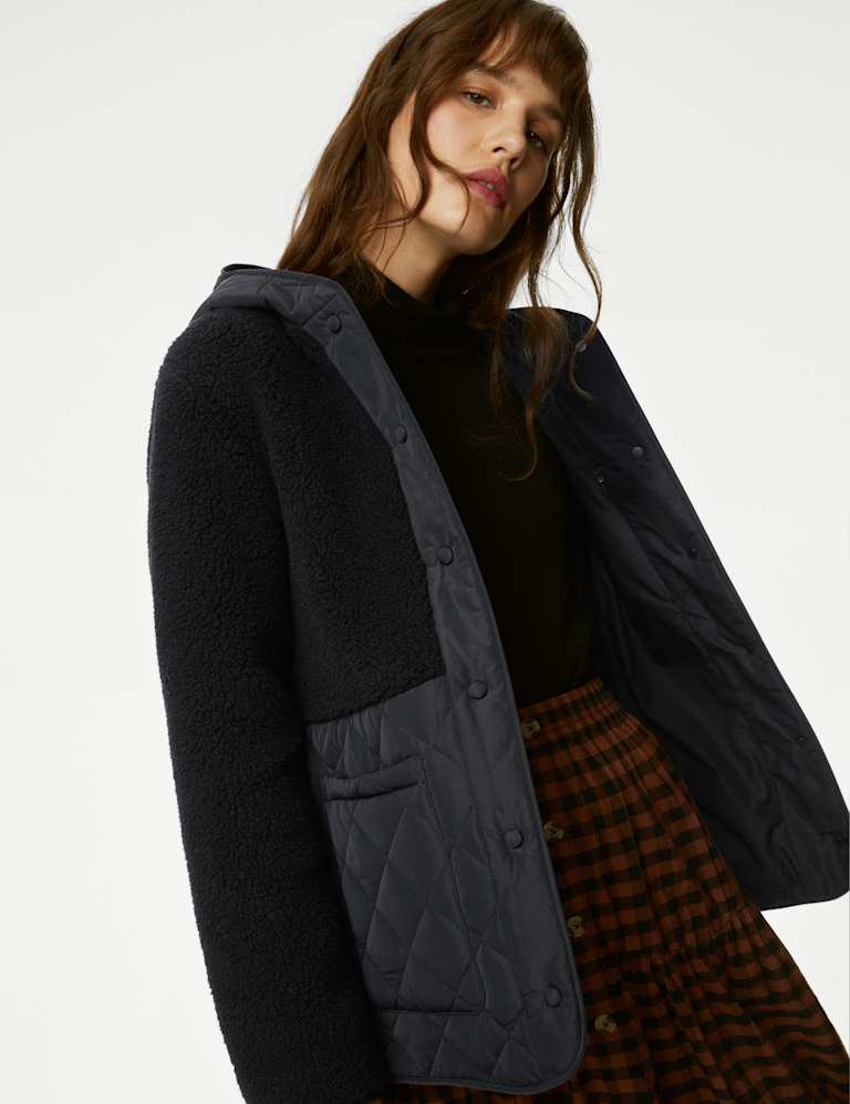 Borg Quilted Hooded Puffer Jacket | Mu0026S Collection | Mu0026S