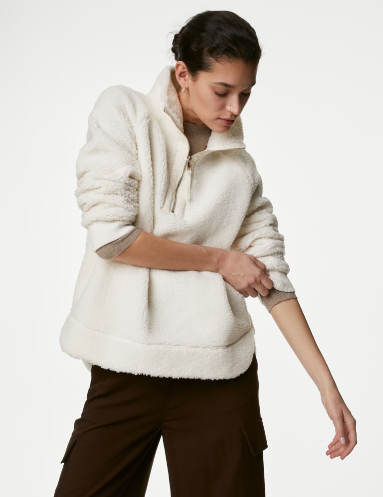 Half zip borg top hoodie