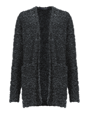 boucle open cardigan