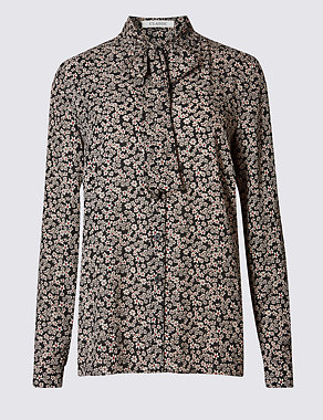 Bow Ditsy Print Long Sleeve Blouse Image 2 of 4