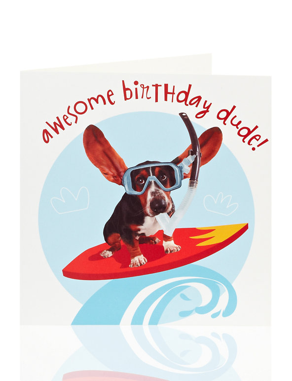 Boy Surfer Dog Kids Birthday Card Image 1 of 2