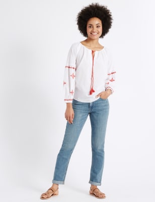 Floral Embroidered Mid Rise Jeans, M&S Collection