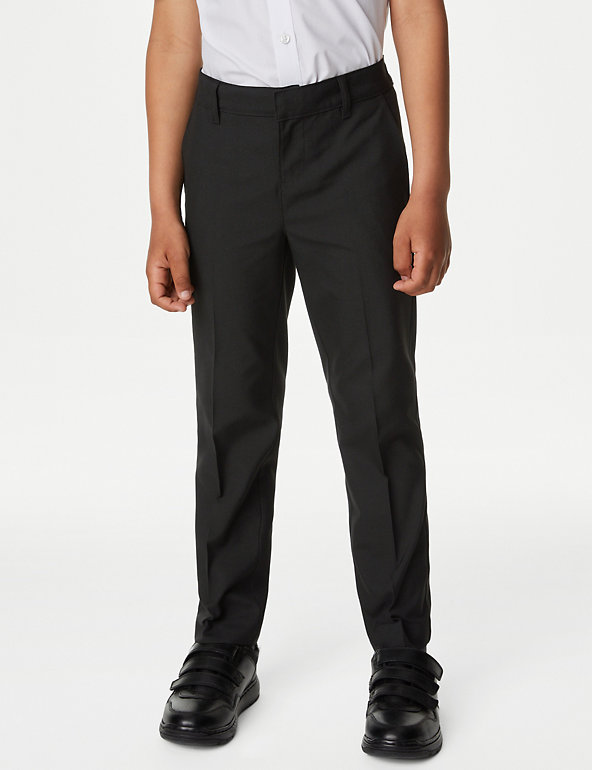 EX M&S Boys Slim Fit Grey School Trousers Adjustable Waist Cargo Pocket 2-12 Yrs 