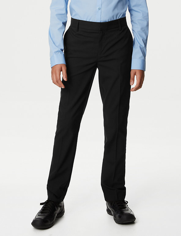 Boys Black Grey Slim Fit Skinny School Trousers Adjustable Waist Age 2-16 