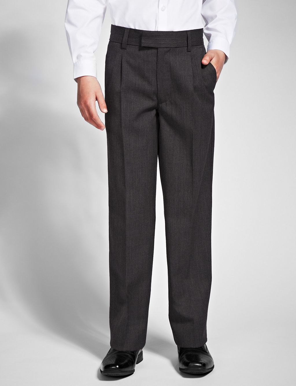 Boys' Wool Rich Adjustable Waist Supercrease™ Pleat Front Straight Leg Trousers with Stormwear+™ 3 of 4