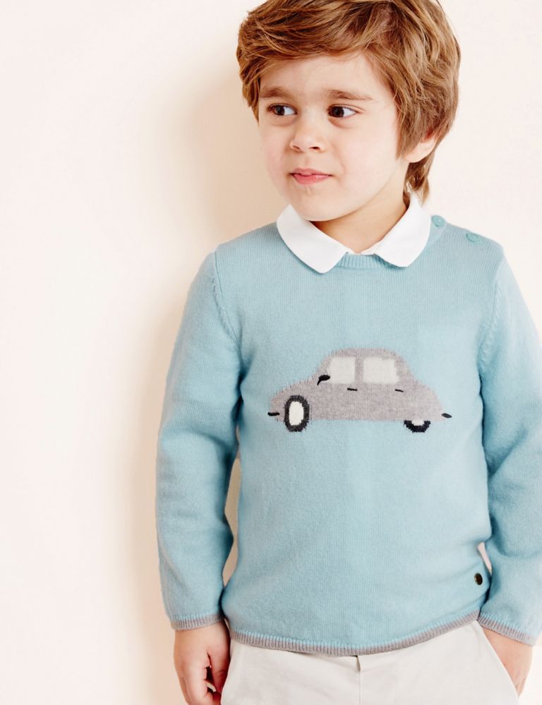 Boys Car Jumper with Cashmere (3 Months - 5 Years) 1 of 5
