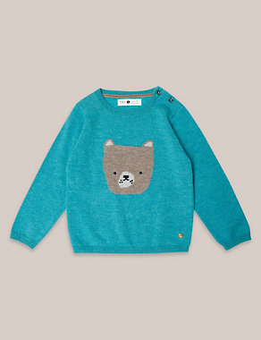 Boys Cashmere Blend Bear Knit Jumper (3 Months - 5 Years) Image 2 of 6