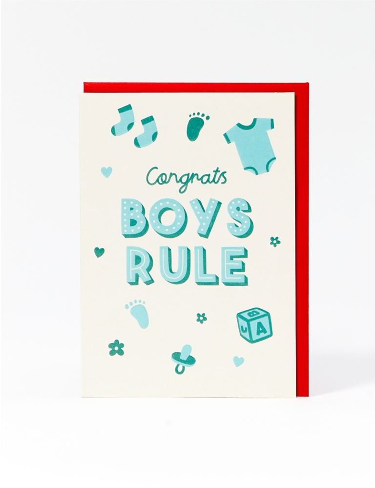 Boys Rule New Baby Card 1 of 1