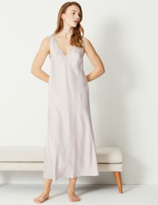 Bridal Satin Lace Trim Long Nightdress M S Collection M S