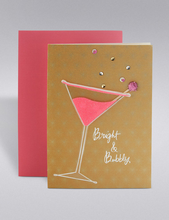 Bright & Bubble Pink Cocktail Birthday Card Image 1 of 2
