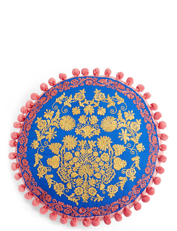 Bright Round Embroidered Cushion Image 1 of 2