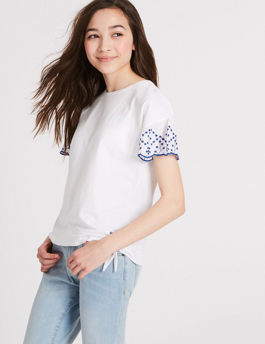 Broderie Sleeve Pure Cotton Top (3-16 Years) 3 of 3
