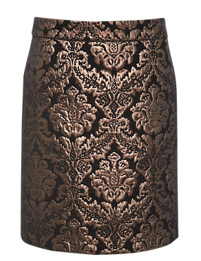 Bronze Jacquard A-Line Mini Skirt Image 2 of 5