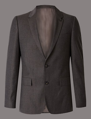 Brown Textured Slim Fit Wool Jacket Image 2 of 7