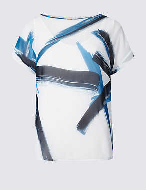 Brush Print Woven Layer T-Shirt Image 2 of 4