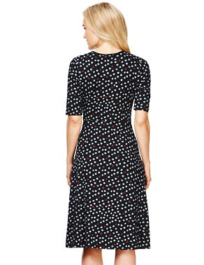 Brushed Circle Print Fit & Flare Wrap Dress Image 2 of 5