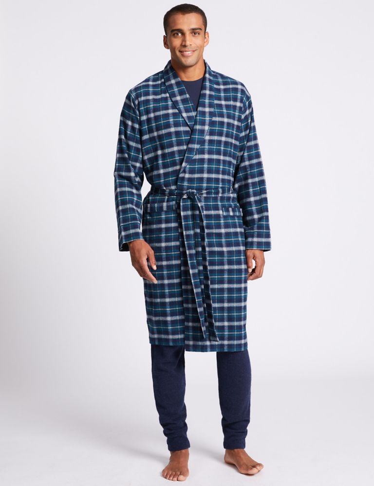 Brushed Cotton Checked Dressing Gown 1 of 4