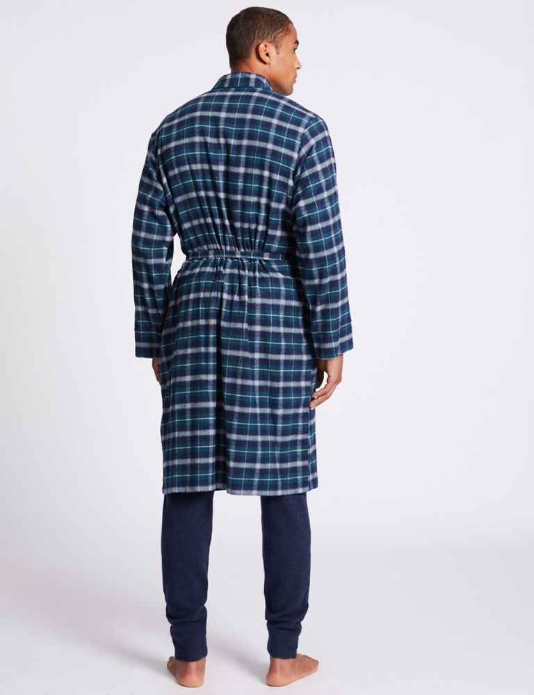 Brushed Cotton Checked Dressing Gown 3 of 4