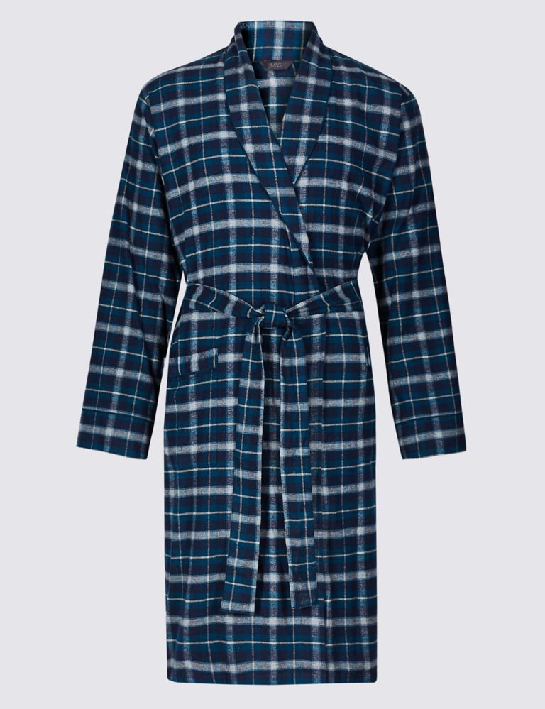 Brushed Cotton Checked Dressing Gown 2 of 4