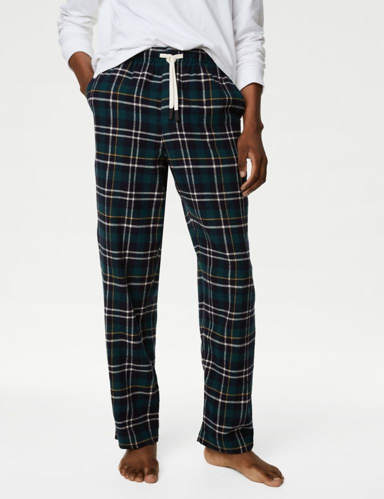 Brushed Cotton Checked Loungewear Bottoms, M&S Collection