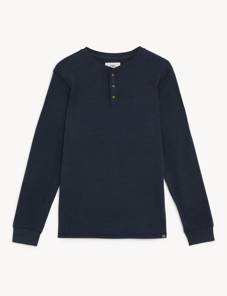 Brushed Cotton Crew Neck Henley T-Shirt, M&S Collection