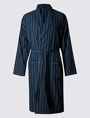Brushed Cotton Striped Dressing Gown Image 2 of 4