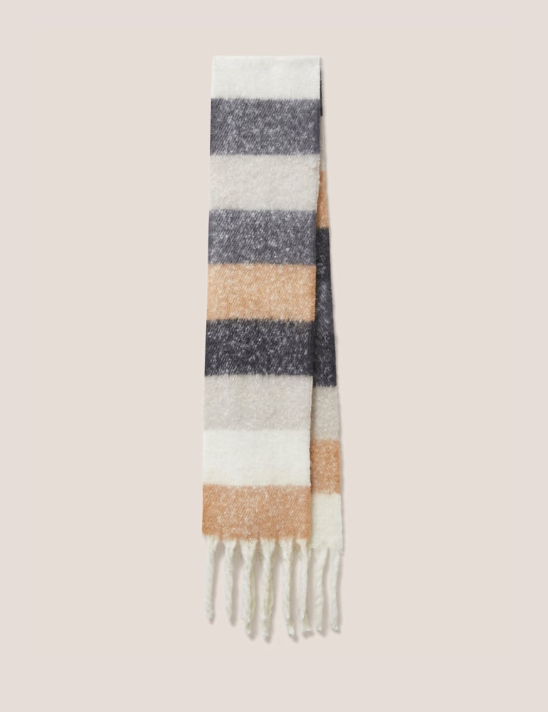 Brushed Striped Skinny Tassel Scarf White Stuff M S